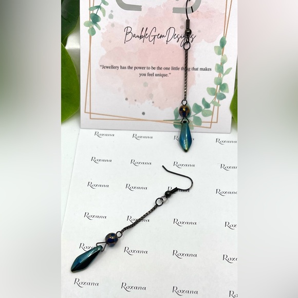 Blue and gold Earrings- Cathedral crystal Beads - Picture 2 of 3